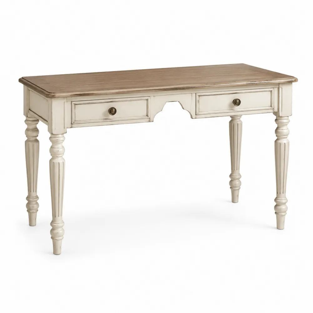 Schreibtisch 140 x 60 x 78 cm Creme/Braun mit MDF Tischplatte, 2 Schubladen und klassischem Design