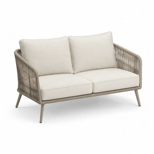 Gartensofa 2-Sitzer Creme Weiß mit Polyrattan-Geflecht und Sitzkissen 150 x 75 x 85 cm