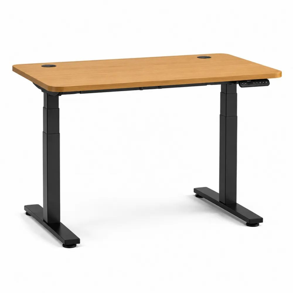 Elektrischer Schreibtisch höhenverstellbar 120 x 60 cm Naturholzoptik mit MDF Tischplatte und schwarzem Stahlgestell