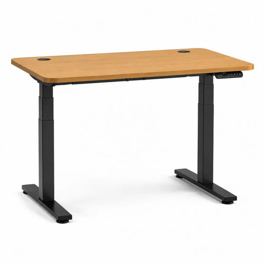 Elektrischer Schreibtisch höhenverstellbar 120 x 60 cm Naturholzoptik mit MDF Tischplatte und schwarzem Stahlgestell