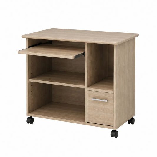 Computertisch 120 x 60 x 75 cm Eiche Natur mit Tastaturauszug, Schublade und Rollen