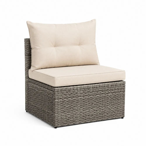 Garten Loungesessel 80 x 80 x 70 cm mit Polyrattan Geflecht Sitzkissen Beige/Grau