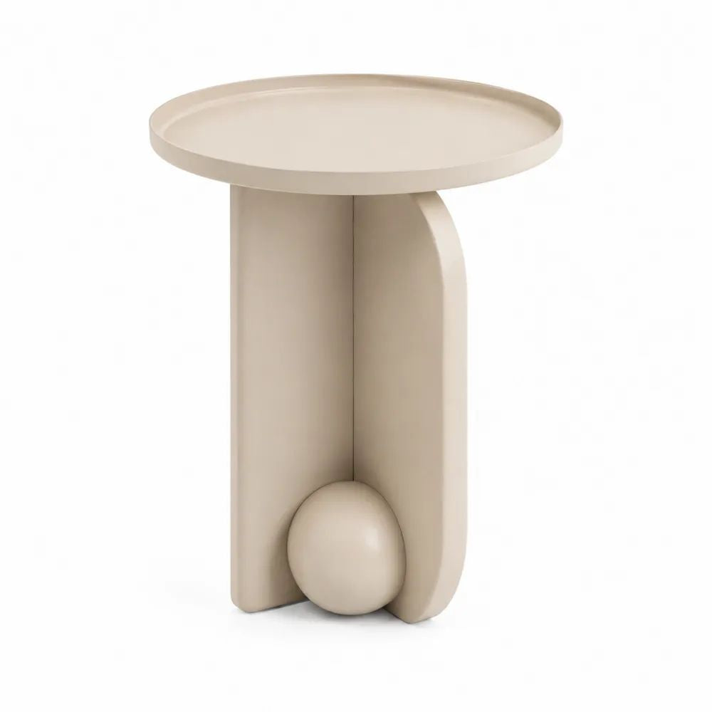 Beistelltisch 45 x 45 x 55 cm Beige runder Sofatisch mit Tablett Tischplatte