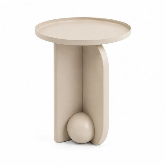 Beistelltisch 45 x 45 x 55 cm Beige runder Sofatisch mit Tablett Tischplatte