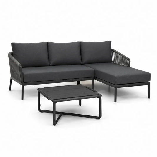 Gartensofa Set 3-teilig 220 x 160 x 70 cm Grau mit Ecksofa, Kissen und Couchtisch