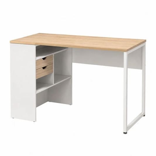 Computerschreibtisch 140 x 60 x 75 cm Weiß Eiche Optik MDF mit Schubladen und Stauraumelement