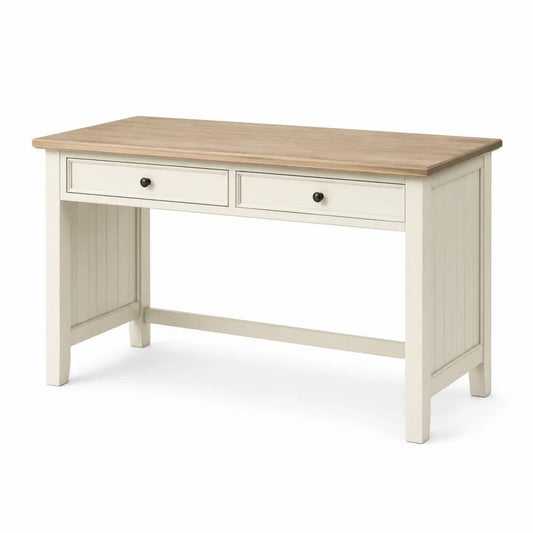Schreibtisch 140 x 60 x 76 cm Weiß/Naturholz mit 2 Schubladen und Holzwerkstoff